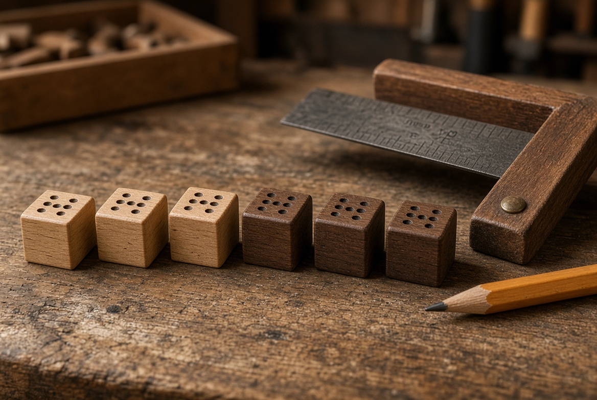 Houten dobbelstenen van de les